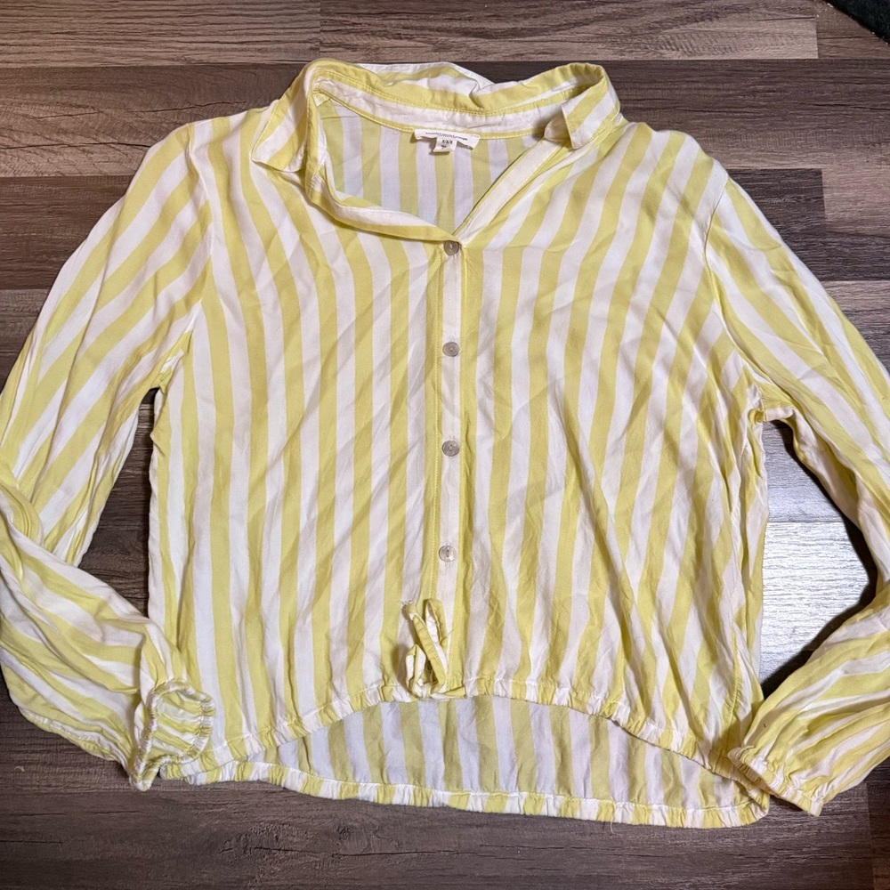 beachlunchlounge Yellow and White Striped Button Down Shirt